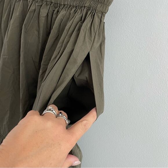 Lee Mathews | Women’s Annie Skirt Olive Green Juniper Pull-On Drawstring Tiered - Picture 5 of 10